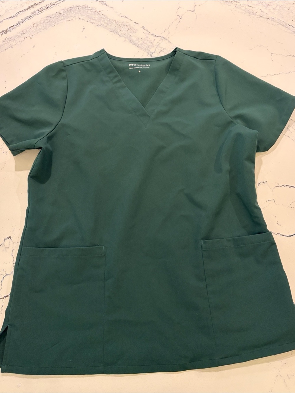 Mandala Women's 6 pocket Scrub Top in Midnight Green size Medium